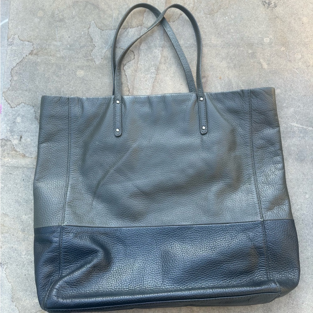 Halogen Nordstrom Army Green and Black Genuine Leather Large Tote Bag Handbag